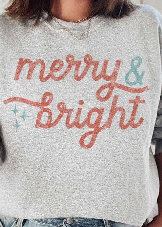 Merry And Bright Christmas Sweatshirt merry & Bright christmas sweatshirt Poet Street Boutique GREY SMALL 