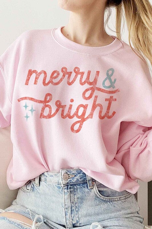 Merry And Bright Christmas Sweatshirt merry & Bright christmas sweatshirt Poet Street Boutique PINK SMALL 