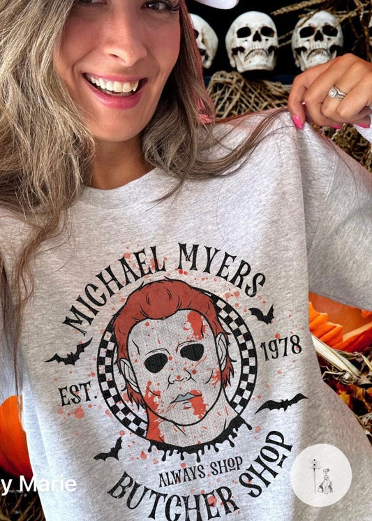 Michael Myers Butcher Shop Graphic Sweatshirt graphic sweatshirt Poet Street Boutique 