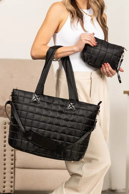 Mila Quilted Traveler Tote with Mini Clutch Aili's Corner