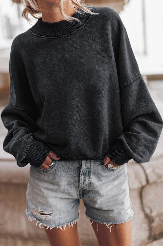 Mineral Acid Washed Sweatshirt mineral washed sweatshirt EG fashion Black S 