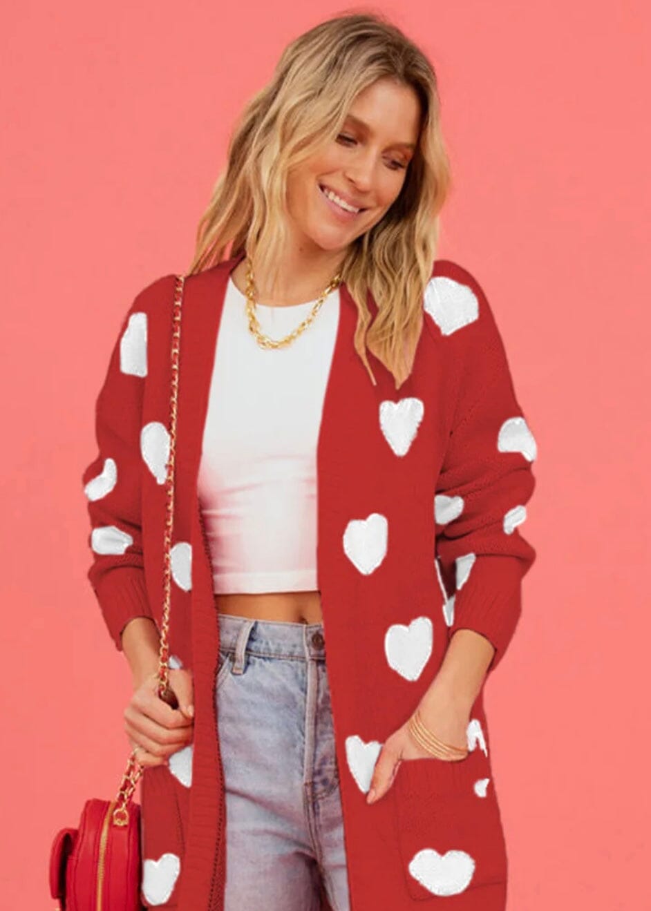 Miss Sparkling All Over Heart Cardigan heart filled cardigan Miss Sparkling Red S 