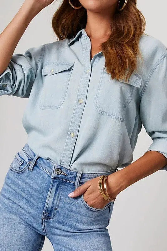 Miss Sparkling Button Down Shirt blouse Miss Sparkling Light Blue S