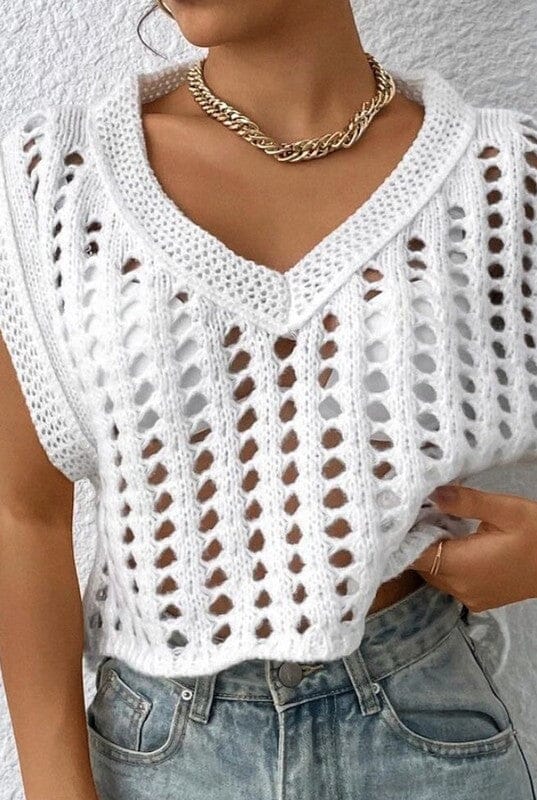 Miss Sparkling Crochet Sweater Open crochet short sleeve sweater Miss Sparkling white S 