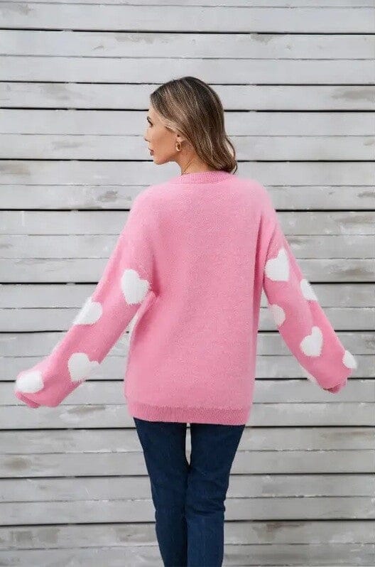 Miss Sparkling Fuzzy Knit Heart Sweater Pink and white heart sweater Miss Sparkling 