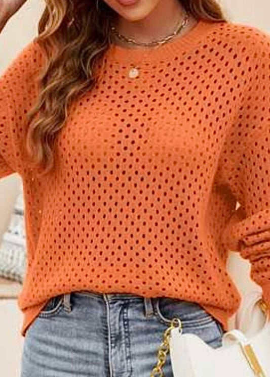 Miss Sparkling Orange Open Knit Sweater orange open knit sweater Miss Sparkling 