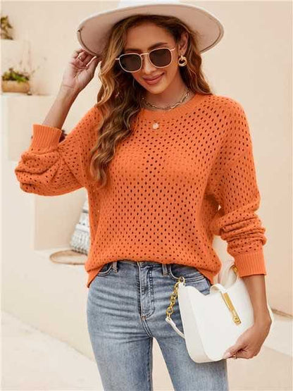 Miss Sparkling Orange Open Knit Sweater orange open knit sweater Miss Sparkling Orange S 