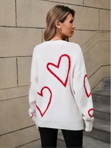 Miss Sparkling Red Hearts Sweater red and white heart sweater Miss Sparkling 