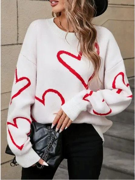 Miss Sparkling Red Hearts Sweater red and white heart sweater Miss Sparkling white S 