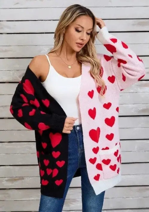 Miss Sparkling Two Tone Heart Cardigan two tone heat cardigan Miss Sparkling BLACK MULTI S