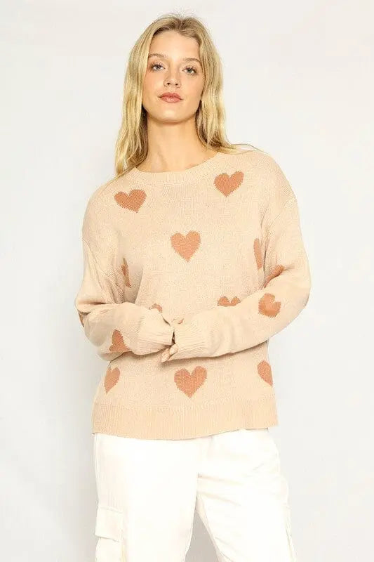 Miss Sparkling V-Day Heart Sweater all over heart sweater Miss Sparkling PEACH SAND S