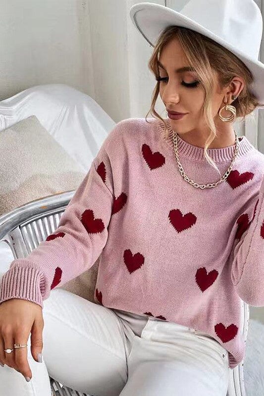 Miss Sparkling V-Day Heart Sweater all over heart sweater Miss Sparkling Pink S 