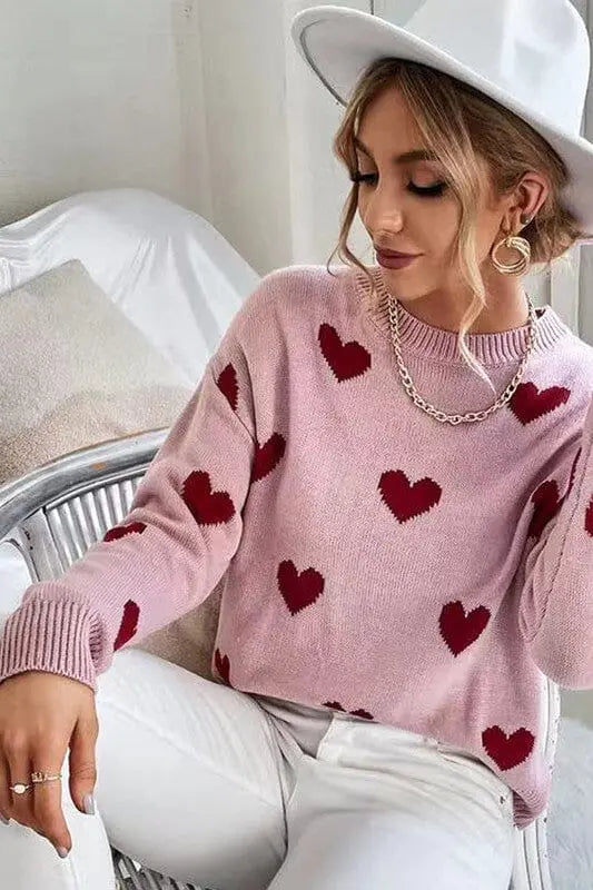 Miss Sparkling V-Day Heart Sweater all over heart sweater Miss Sparkling Pink S