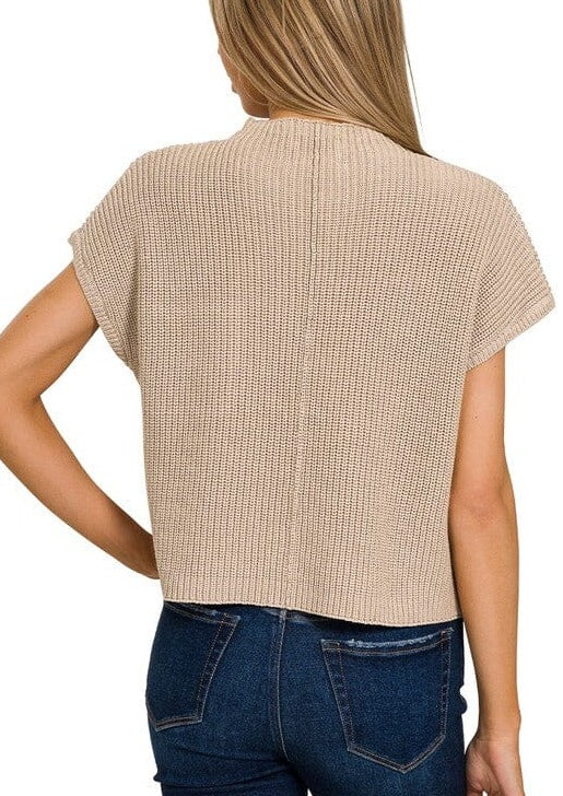 Mock Neck Short Sleeve Cropped Sweater ZENANA 
