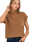Mock Neck Short Sleeve Cropped Sweater ZENANA DEEP CAMEL S 