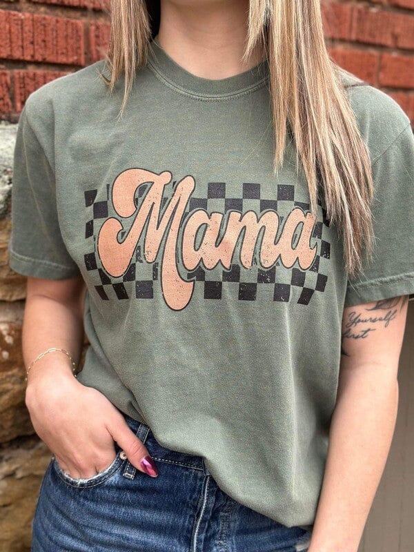 Moss Retro Checkered Mama Tee mama graphic tee Poet Street Boutique 