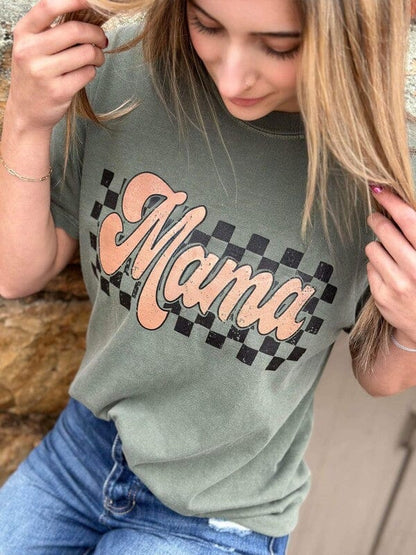 Moss Retro Checkered Mama Tee mama graphic tee Poet Street Boutique Moss S 