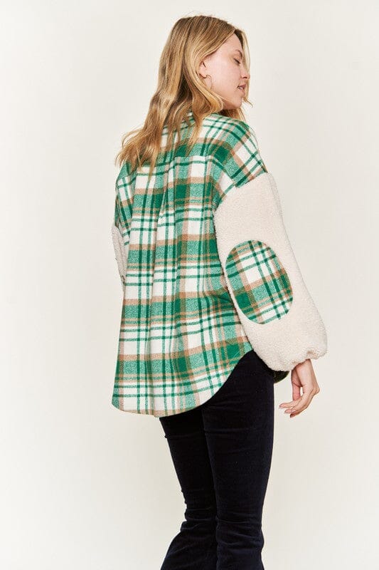 Multi plaid fuzzy sleeve jacket JJO1023 Jade By Jane 