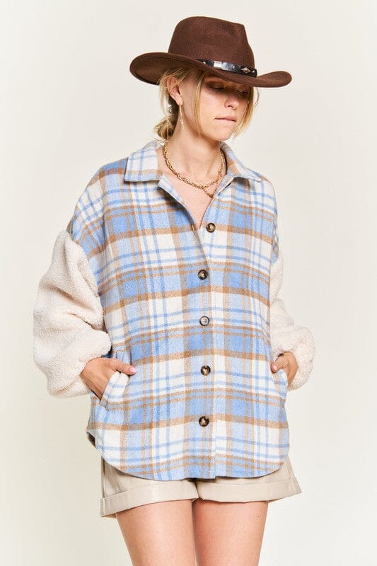 Multi plaid fuzzy sleeve jacket JJO1023 Jade By Jane 