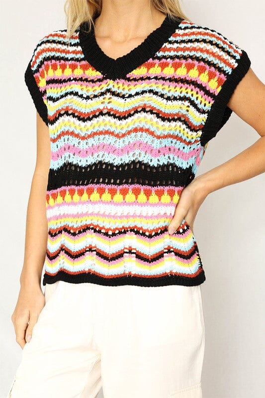 Multicolored crochet knit vest Miss Sparkling BLACK MULTI S 