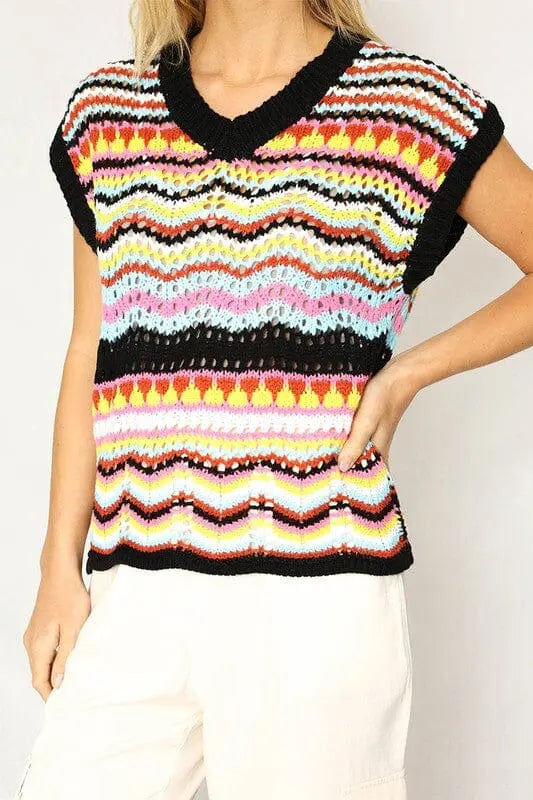 Multicolored crochet knit vest Miss Sparkling BLACK MULTI S