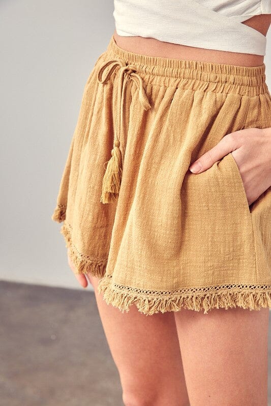 Mustard Seed Fringe Trim Hem Shorts fringe hem shorts Mustard Seed STRAW S 