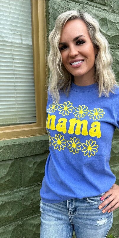 Neon Daisy Mama Tee - Blue mama floral graphic tee Poet Street Boutique 