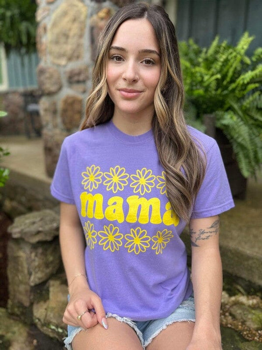 Neon Daisy Mama Tee - Violet mama floral graphic tee Poet Street Boutique 