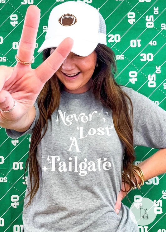 Never Lost A Tailgate Graphic Tee graphic tee Poet Street Boutique Grey Small 