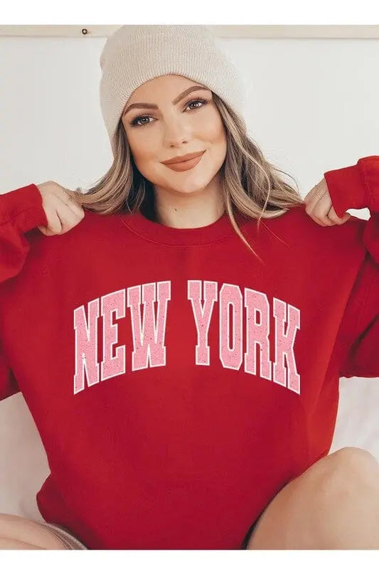 New York Oversized Graphic Sweatshirt graphic sweatshirt Poet Street RED S