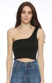 O2 One Shoulder Crop Tank one shouder tank O2 Denim Black S 