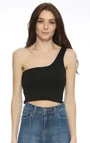O2 One Shoulder Crop Tank one shouder tank O2 Denim Black S