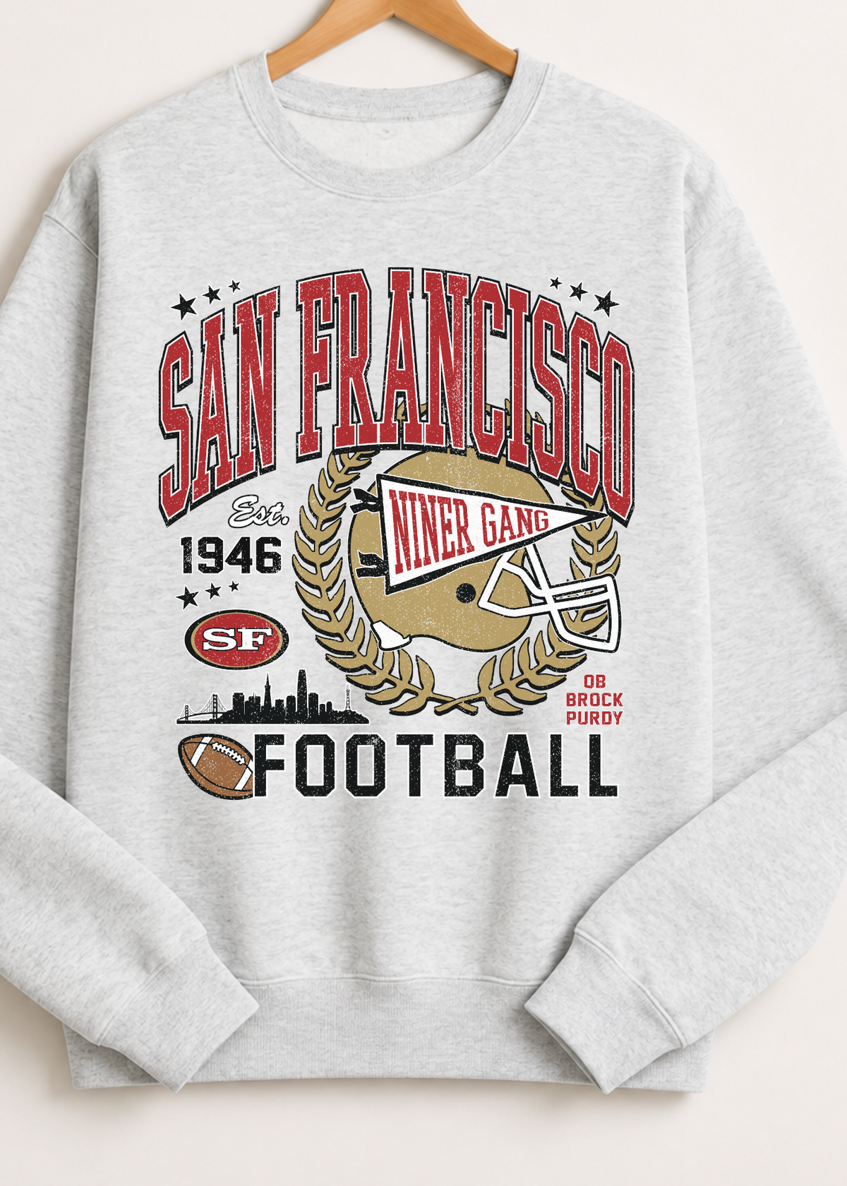 San Francisco Football Sweatshirt | Vintage Red & Gold Game Day Crewneck