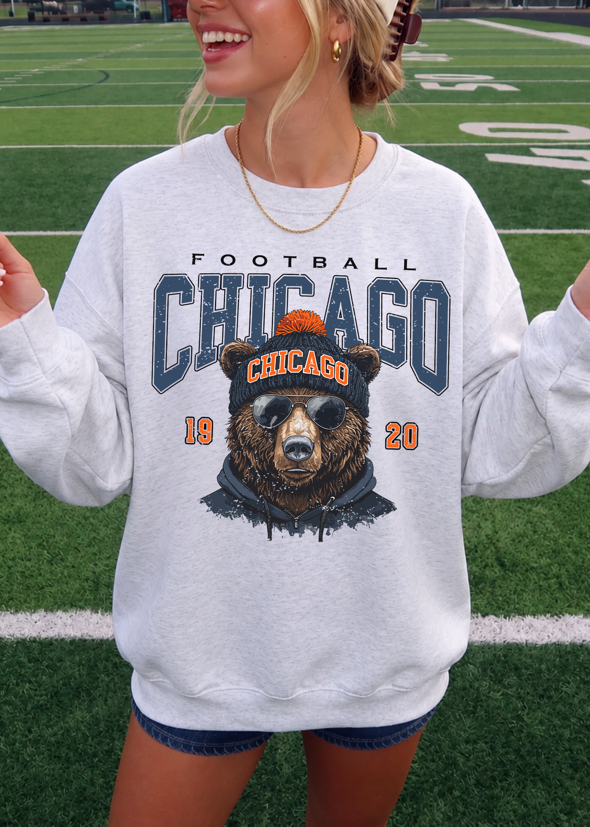 Chicago Football Bear Crewneck Sweatshirt – Good Better Best Motivational Back