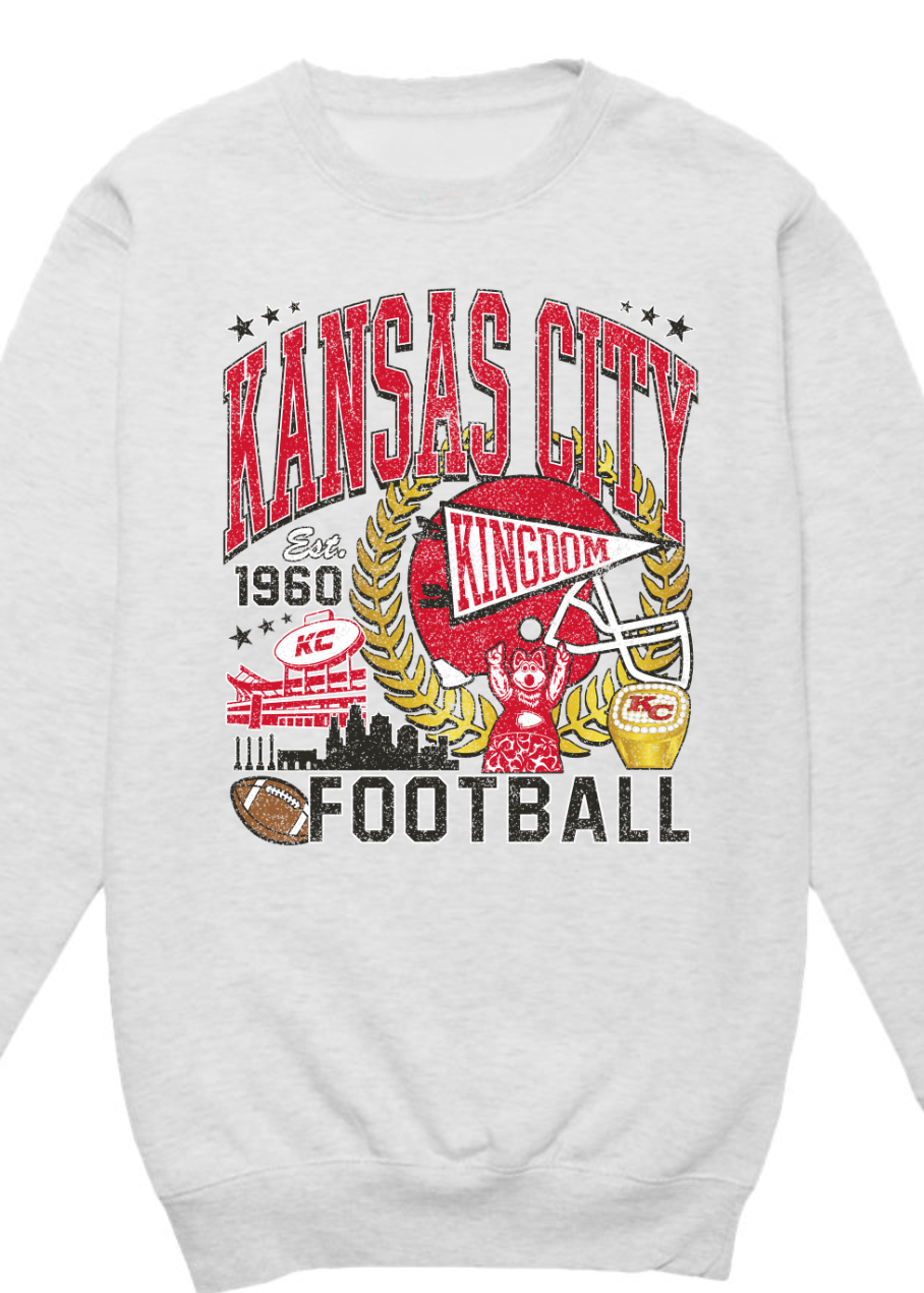 Kansas City Football Vintage Graphic Crewneck Sweatshirt | Retro Game Day Sweatshirt
