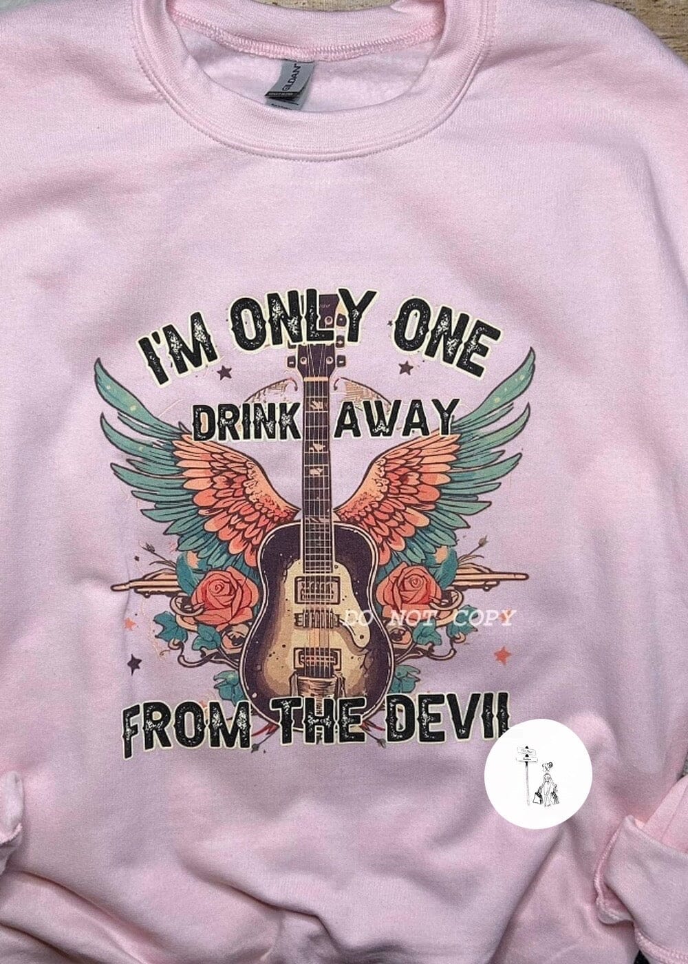 One Drink Away From The Devil Sweatshirt Country graphic sweatshirt Poet Street Boutique Pink Small 