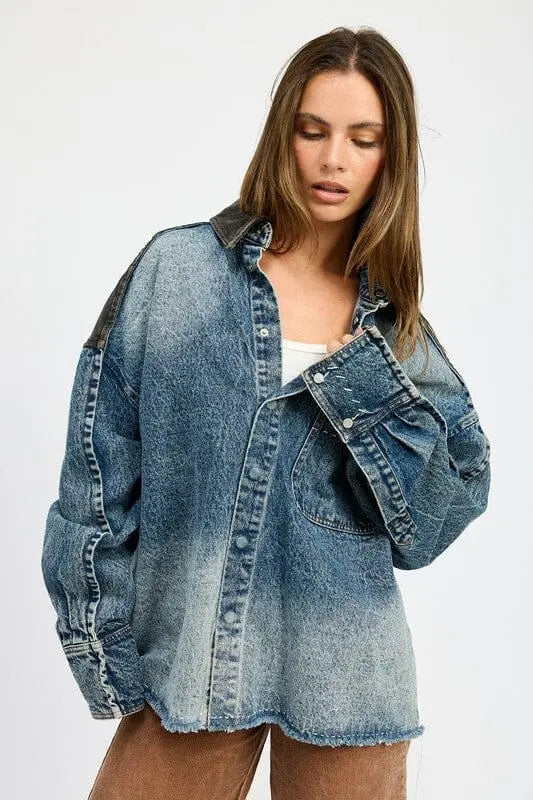 OVERSIZED DENIM JACKET WITH BUTTONS Emory Park DARK DENIM S