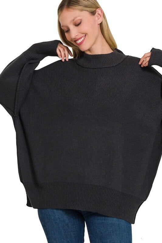 Oversized Side Spilt Hem Sweater oversized sweater ZENANA BLACK S/M 