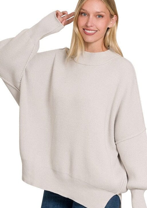 Oversized Side Spilt Hem Sweater oversized sweater ZENANA BONE S/M 