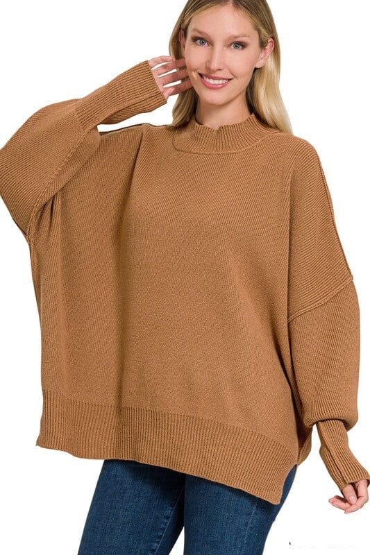 Oversized Side Spilt Hem Sweater oversized sweater ZENANA DEEP CAMEL S/M 
