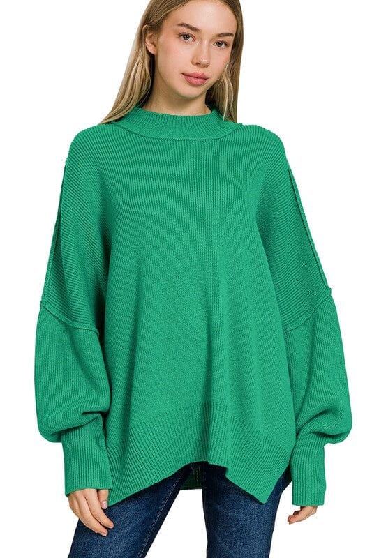 Oversized Side Spilt Hem Sweater oversized sweater ZENANA K GREEN S/M 