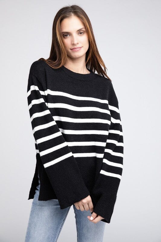 Oversized Stripe Sweater striped sweater BiBi BLACK S 