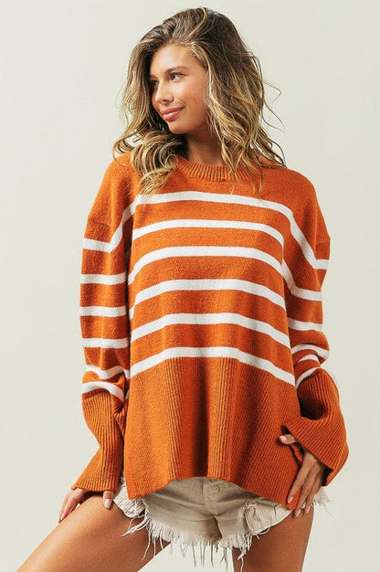 Oversized Stripe Sweater striped sweater BiBi RUST S 