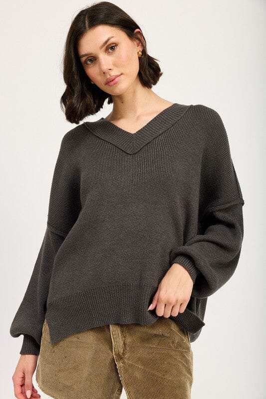 OVERSIZED V NECK SWEATER Emory Park CHARCOAL S 