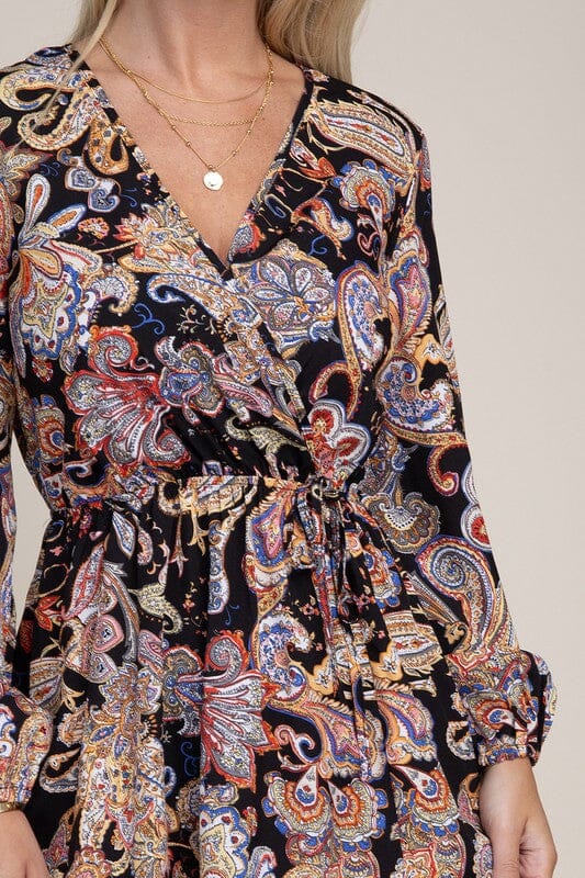 Paisley Print Shirred Waist A-line Dress Nuvi Apparel 