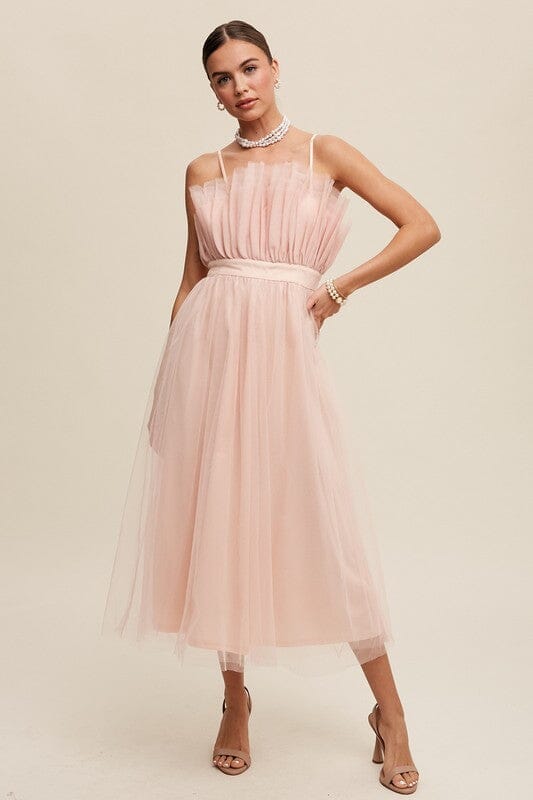 Paper Bag Frill Tulle Maxi Dress Listicle Blush S 