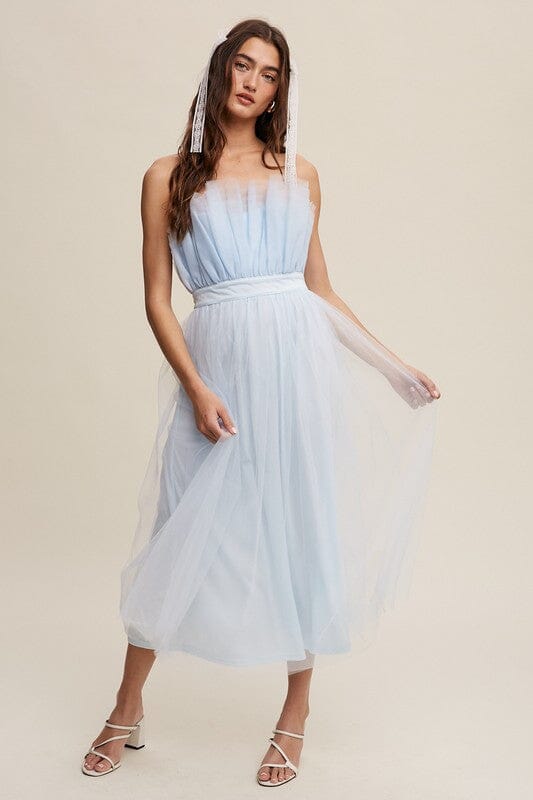 Paper Bag Frill Tulle Maxi Dress Listicle Light Blue S 