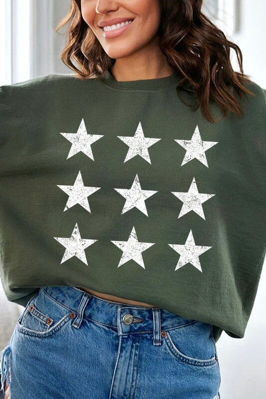 Patriotic Stars Graphic Sweatshirt star sweatshirt Poet Street Boutique MILITARY GREEN S 