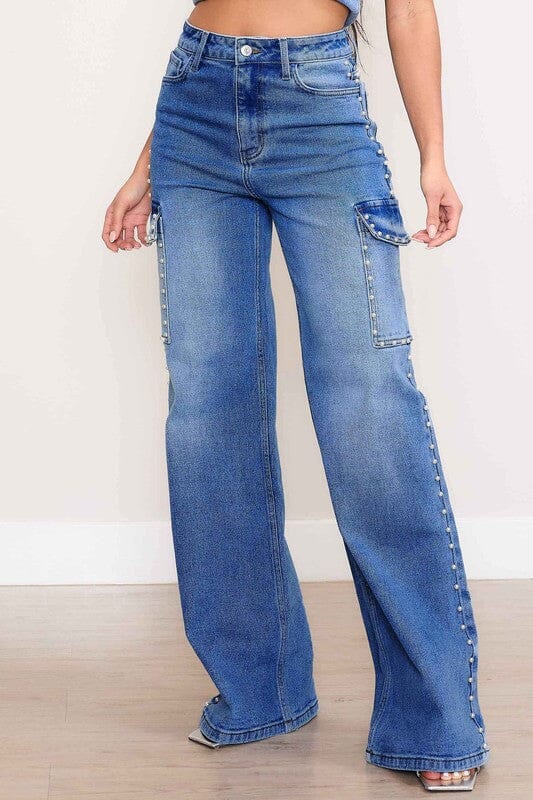 Pearl High-Rise Wide Leg Cargo Jeans Vibrant M.i.U 