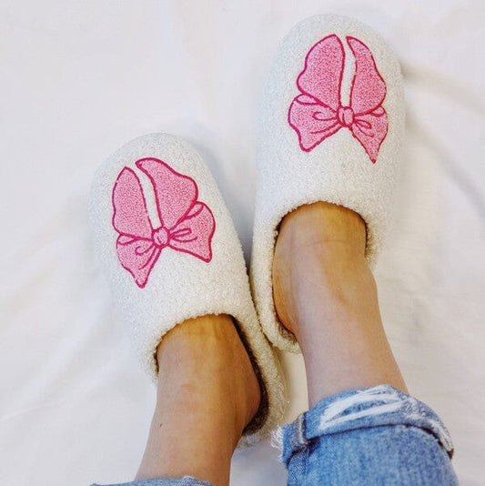 Pink Lounge Bow Cozy Slippers slippers Poet Street Boutique 